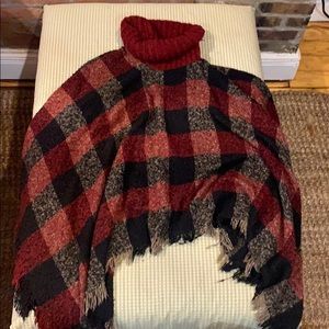 Turtleneck red Black and Tan poncho